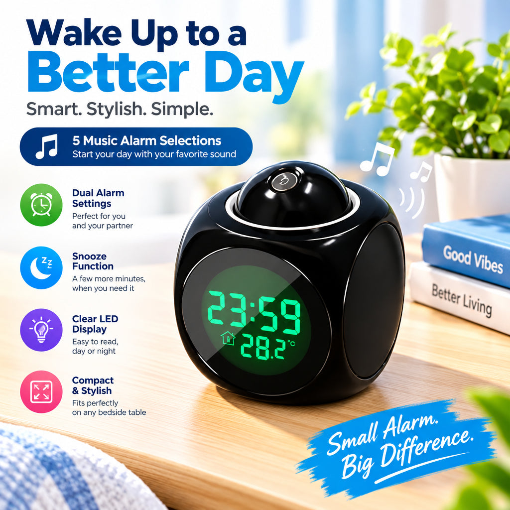 LED Projection Alarm Clock with USB – product image 5
