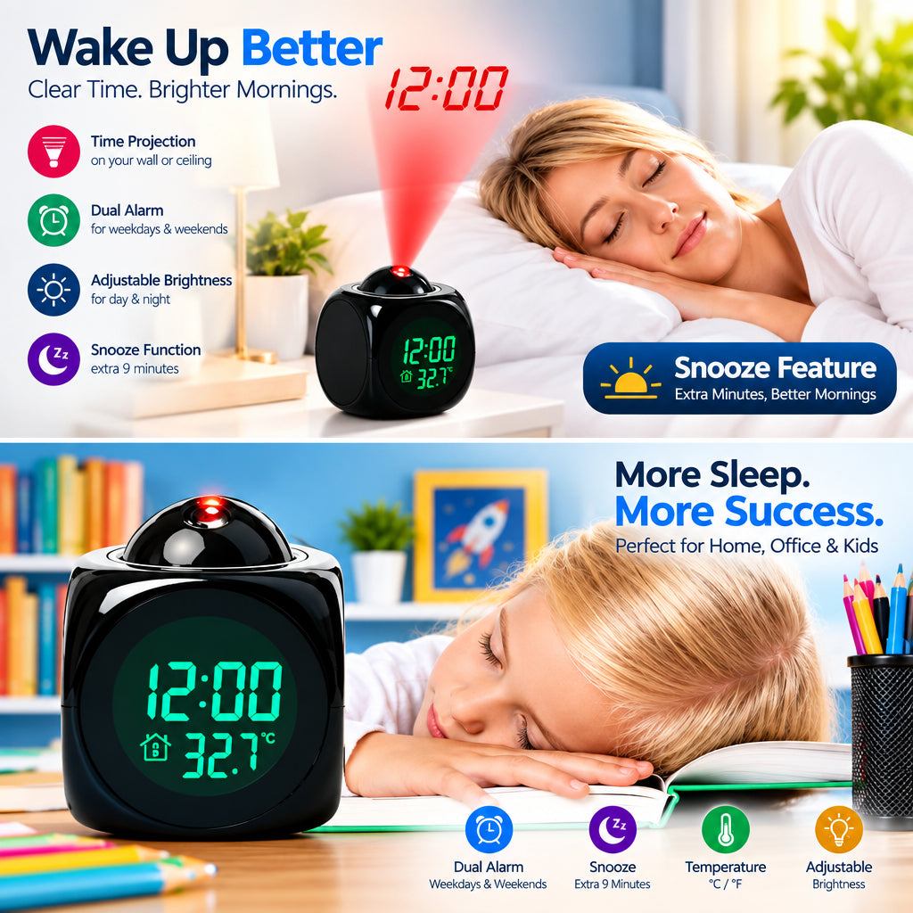 LED Projection Alarm Clock with USB – product image 2