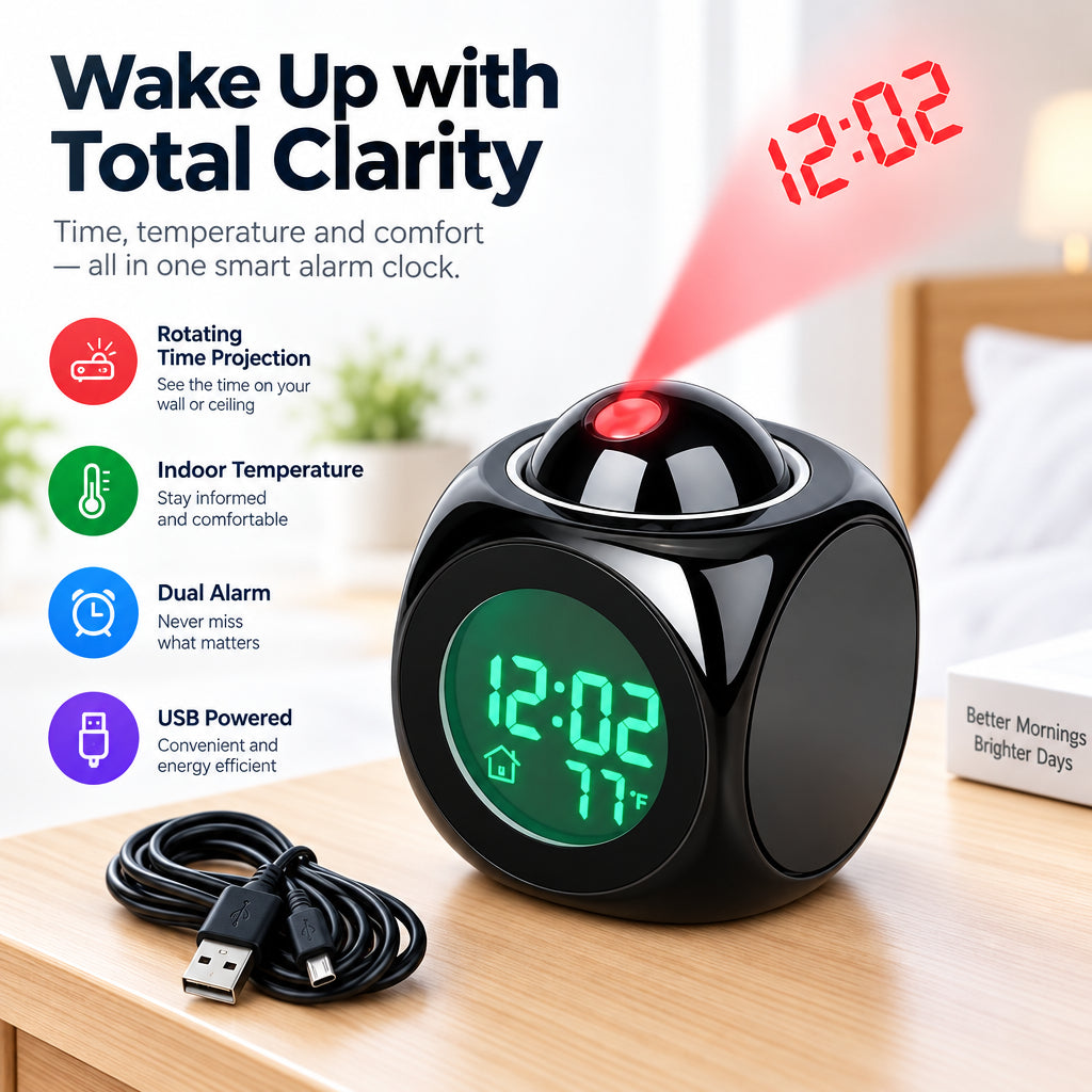 LED Projection Alarm Clock with USB – product image 4